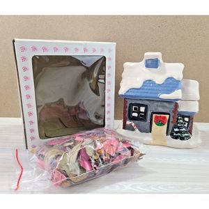 VTG Lotus Int. Ceramic Decorative Christmas Village Blue House Filled/Potpourri